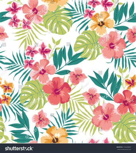 Seamless Tropical Flower Vector Pattern Background 154430807