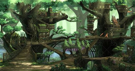 Fantasy Treehouse City High Quality Parallax Background
