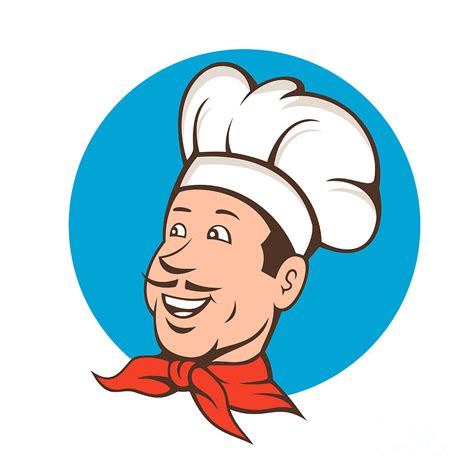 Hold basket of bread, cake, pizza, menus, posters, contour. Chef Cook Baker Smiling Cartoon Digital Art by Aloysius ...