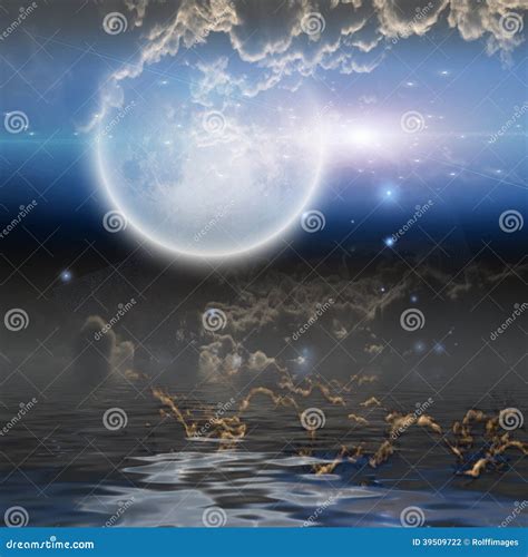 Moonrise Over Water Stock Illustration Illustration Of Bright 39509722