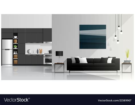 Interior Design With Living Room And Kitchen Vector Image