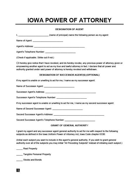 Free Iowa General Power Of Attorney Form Pdf And Word