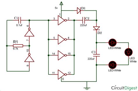 Circuit and watts tube the led light is much better the layout is made in such a way you get uniform illumination a photograph of the cicuit is. Simple LED Torch Circuit using 4049 IC circuit-diagram