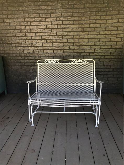 Vintage Russell Woodard Wrought Iron Mesh Glider Etsy Wrought Iron