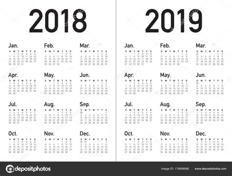 Año 2018 2019 Vector Calendario Vector Gráfico Vectorial © Dolphfynlow