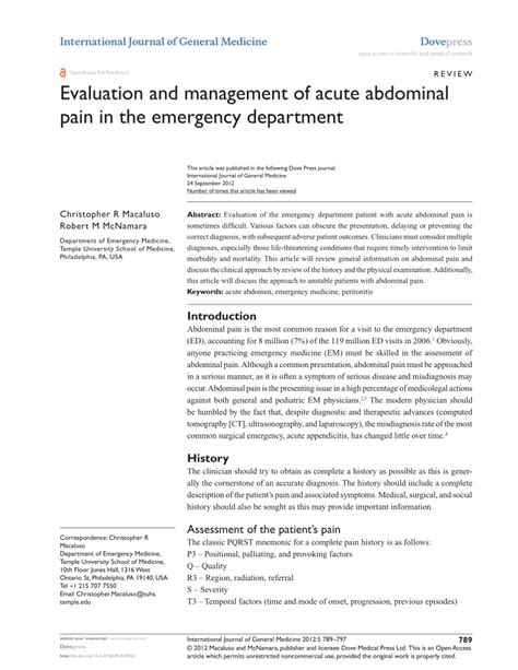 Pdf Evaluation And Management Of Acute Abdominal Pain In The