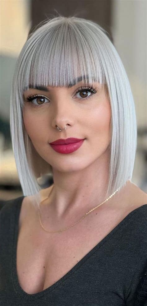 35 Sleek And Chic Bob Hairstyles Silver White Pearly Blonde Fringe