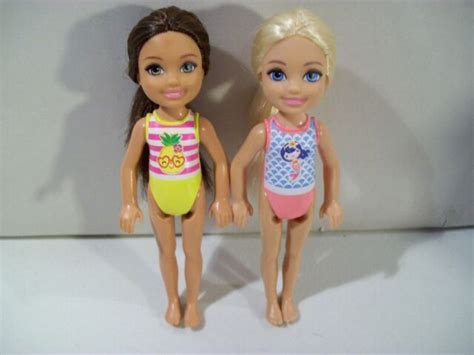 Lot Of 2 Barbie Chelsea Bathing Suit Beach Pool Time Dolls Blonde