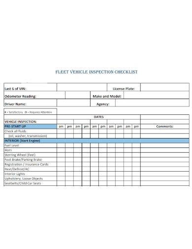 Free 3 Fleet Vehicle Inspection Checklist Samples In Pdf
