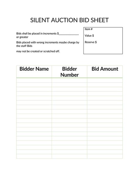 40 Free Silent Auction Bid Sheet Templates Word Excel