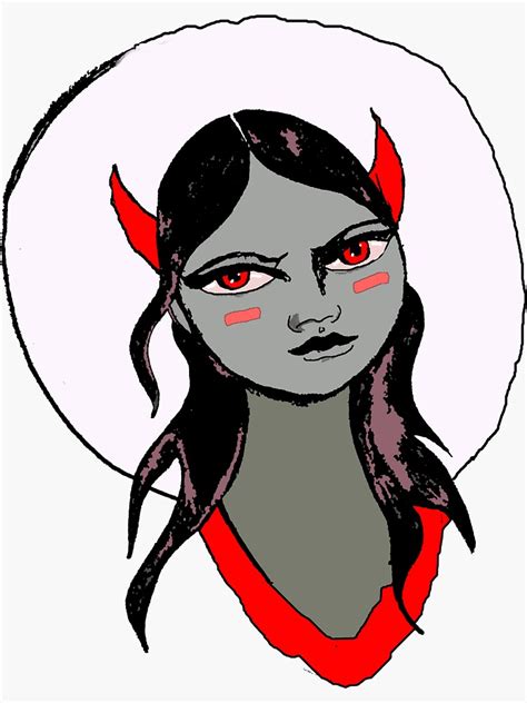 Demon Girl With Red Eyes Mixed Media Cartoon Illustration Sticker By