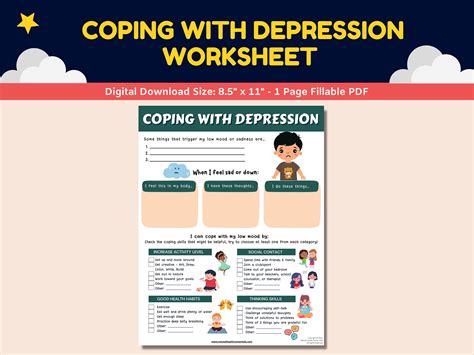 Depression Coping Skills Fillable Worksheet Kids Etsy Canada