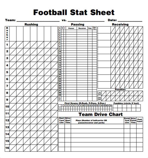 Printable Football Stat Sheets Printable Word Searches