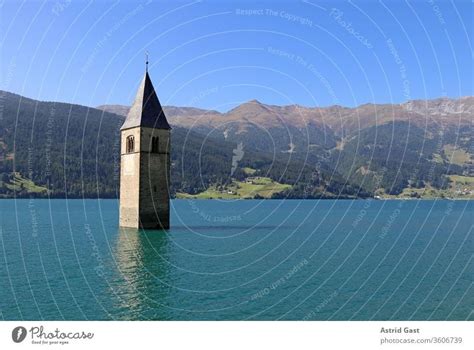 The Sunken Church Tower In Reschensee In South Tyrol Italy A