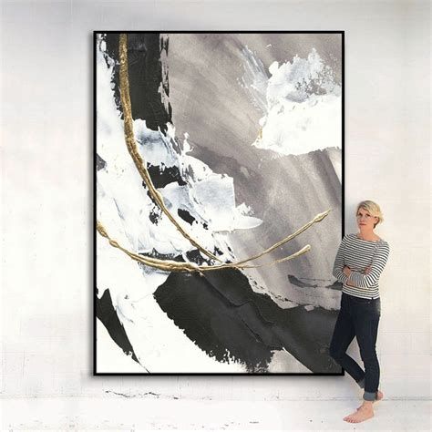 Black And White Gold Abstract Art Oil Paintingl Print Wall Art
