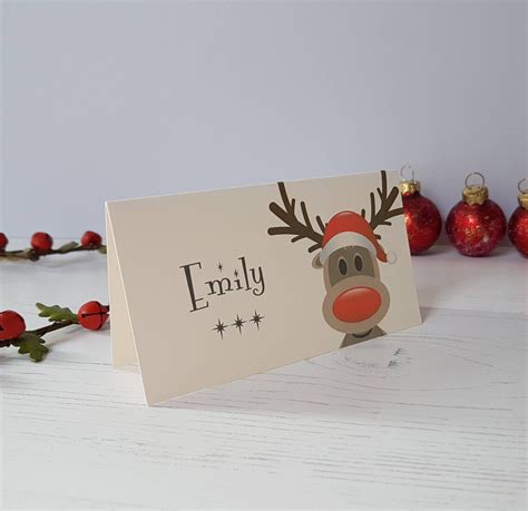Personalised Christmas Table Name Place Cards Cute Reindeer Etsy
