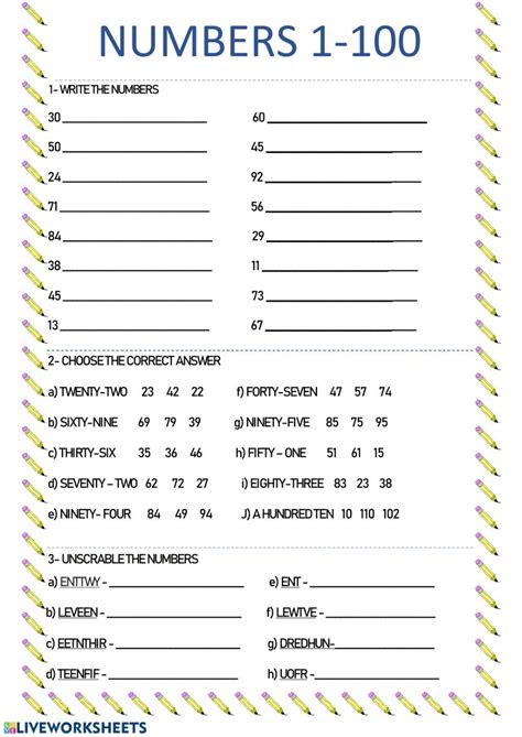 Numbers 1 100 Worksheets For Kindergarten Pdf