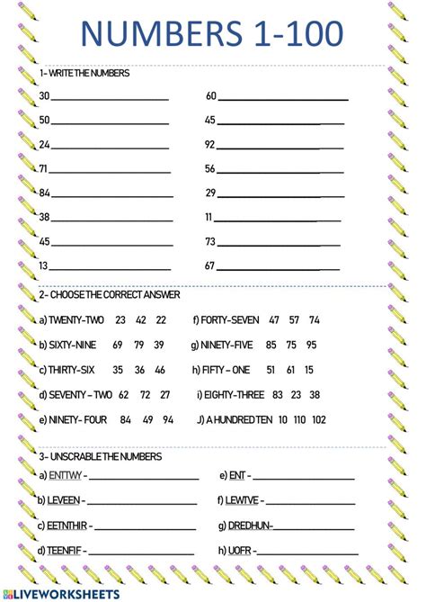 1-100 Numbers Worksheet Pdf