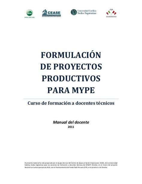 Formulación De Proyectos Productivos Para Mype