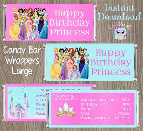 Disney Princess Candy Bar Wrapper Princess Birthday By Cutepixels