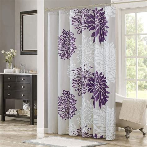 Comfort Spaces Enya Shower Curtain Purple Grey Floral Printed 72x72