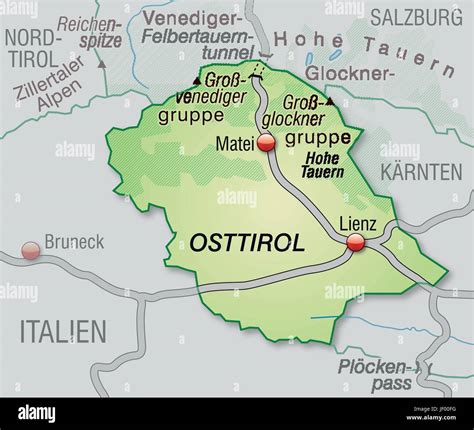 Mapa De Osttirol Con Red De Transporte En Color Verde Pastel Imagen