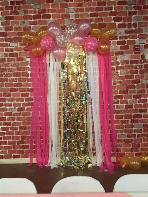 Plastic disposable table covers make cleaning up a snap, and can be wiped down and reused as well. Plastic tablecloth backdrop with balloon Rubin streamer ...