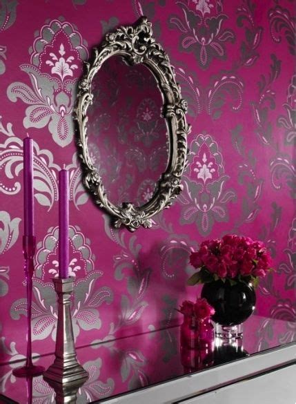 Pink Silver Damask Wallpaper Spend Over 50 Today And Get Free