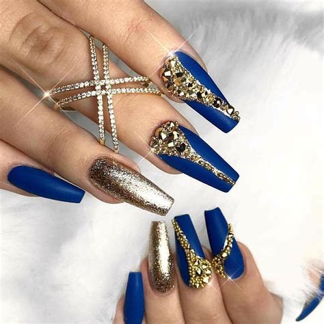 Beautiful Royal Blue And Gold Nails Blue Gold Nails Royal Blue Nails