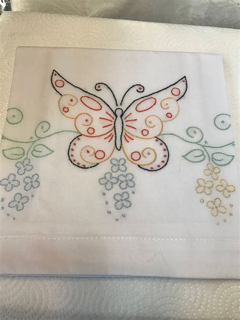 Embroidered Pillowcase With Butterfly Etsy