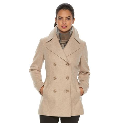 Womens Towne By London Fog Wool Blend Peacoat With Scarf Peacoat