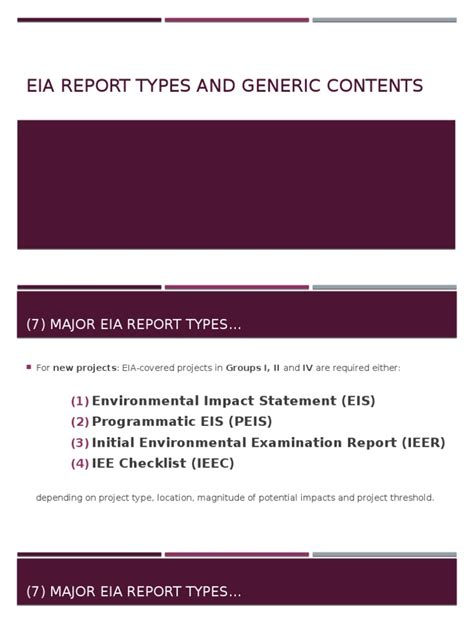 Preparing an environmental impact assessment report. EIA Report Types and Generic Contents | Environmental ...