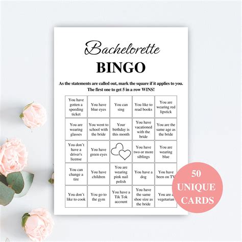 50 Printable Bachelorette Bingo Cards 5x7 Bachelorette Party Bingo Clean Bachelorette Party