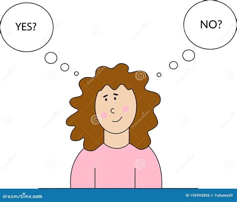 Vector Illustration Of The Thinking Woman Hesitating And Making A