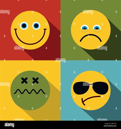 Iconos Emoji Emoticonos En Estilo Plano Aislados Sobre Fondo De Color