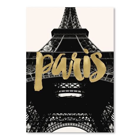 Paris Eiffel Tower Gold On Black And White Poster Gallery