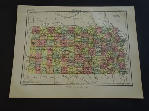 Kansas Antique Map 1880 Original Old English Print About State Etsy