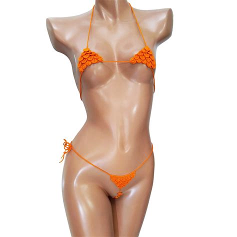 Pumpkin Color Crochet Extreme Micro G String Bikini Mermaid Bikini For