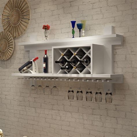 Wall Mounted Wooden Wine Rack With Glass Holder Bottle Storage Display Shelf Kitchen Pine Wood