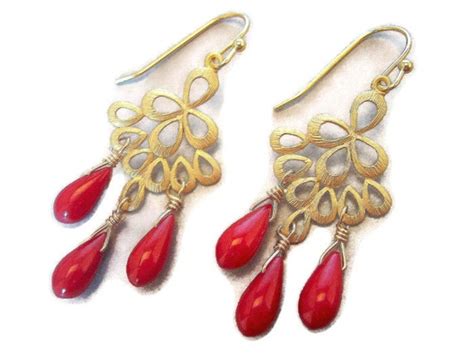 Items Similar To Red Coral Chandelier Earringsbridesmaids Jewelry