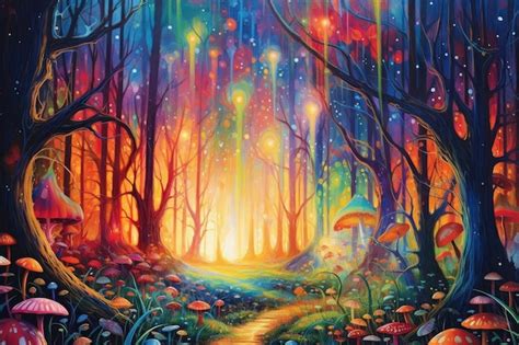 Premium Ai Image Enchanted Rainbow Forest Magical Panorama Of A