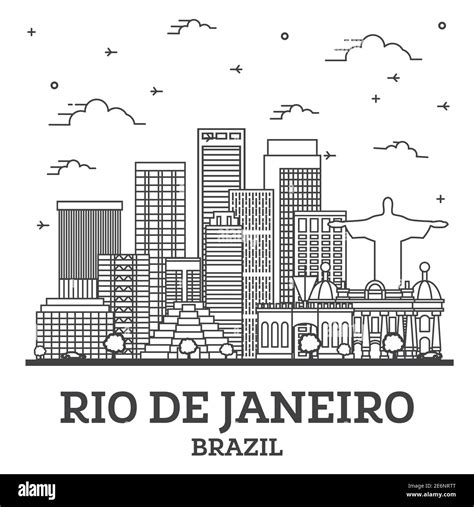 Outline Rio De Janeiro Brazil City Skyline With Modern Buildings