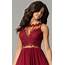 Long Lace Bodice Wine Red Prom Dress  PromGirl