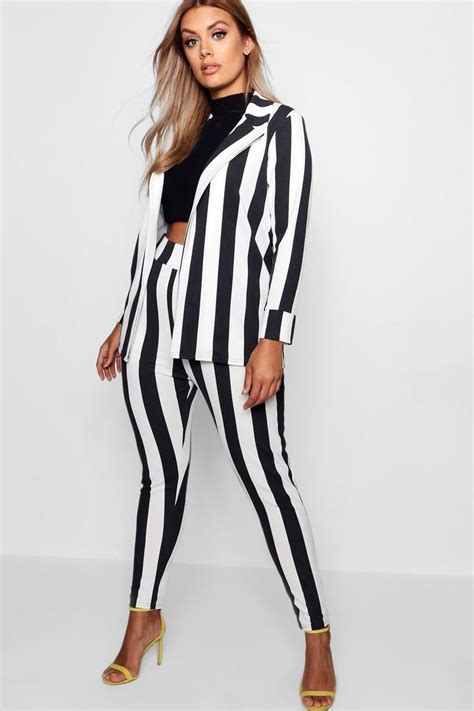 plus striped suit two piece business attire clothes fashion
