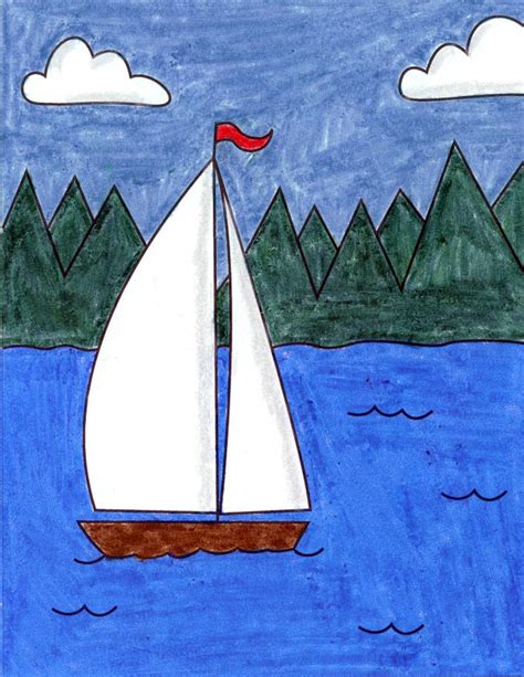 Easy How To Draw A Sailboat Tutorial And Sailboat Coloring Page · Art