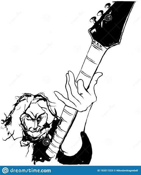 Electric Guitar Player Black And White Illustration Stock