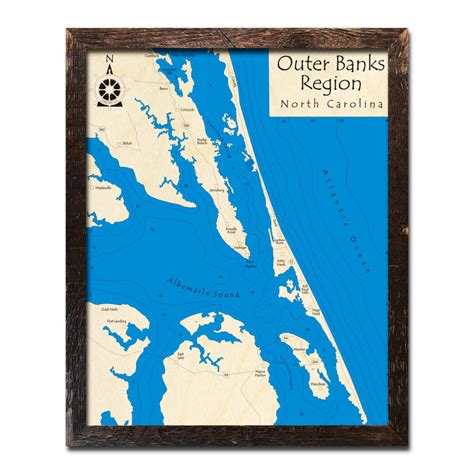 Outer Banks Nc Wooden Map Obx Burnt Laser Carved Wall Art