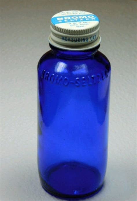 Vintage Cobalt Blue Glass Medicine Bottle Bromo Seltzer With