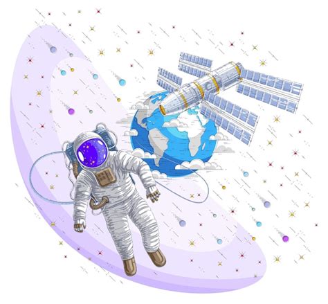 Premium Vector Astronaut Flying In Open Space Connected To Space