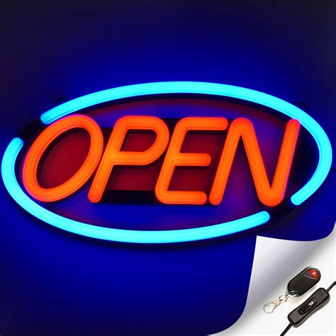 Large Flashing Led Neon Open Sign Light For Businesses With Remote Blue Red